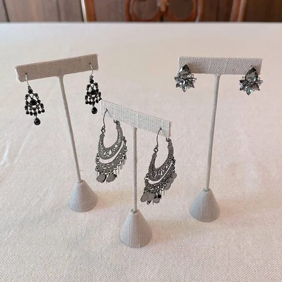 3 Pair of Earrings Dark Moody Collection Black & Hematite Bundle Filigree Gypsy - Picture 14 of 14